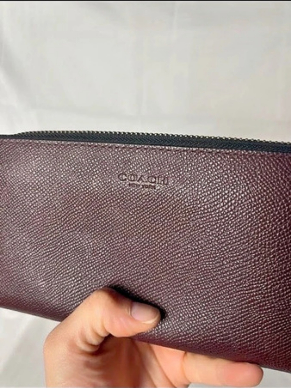 Coach Oxblood Burgundy Crossgrain Leather Accordion Zip Around Wallet